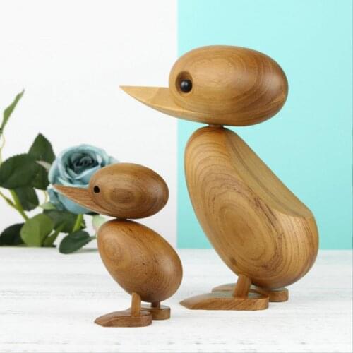 Wood Animal Ornaments Decoration Figurines Nordic Oak Wooden Duck Abstract Teak Wood One Couple Creative Doll Lovely Gift Nature