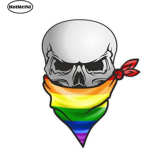 HotMeiNi 12cm X 8.3cm Gothic Biker Pirate Skull with Face Bandana Lgbt Gay Pride Rainbow Flag Motif External Vinyl Car Sticker