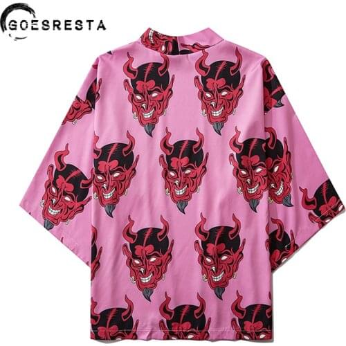 2020 Demon Printed Japanese Kimono Women Harajuku Hip Hop Fashion Casual Streetwear Jacket Summer Loose Cardigan Kimono Men