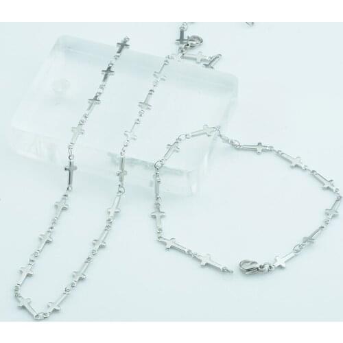 Fashion New Link Men Women Stainless Steel Set Jewelry Cross Necklaces Bracelet Chains Sets