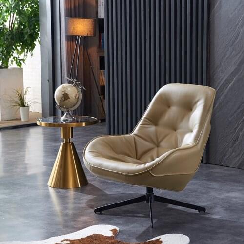 Lazy Sofa Chair Single Living Room Recliner Study Bedroom Balcony Leisure Chair Swivel Nordic Leather Sofa Chair