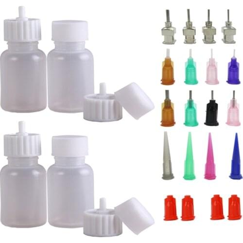 Multi Purpose Precision Applicator Set 4 pcs 1 Oz Henna Bottle with 8 Caps 16 pcs Needle Tips Sizes,Use For Henna Tattoo Paste
