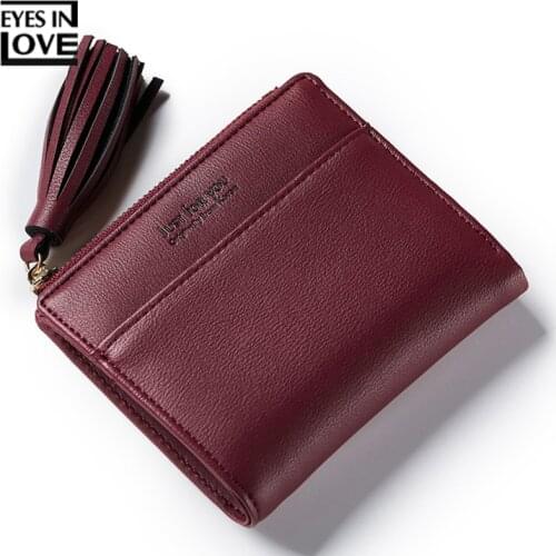 Fashion Tassel Element Burgundy Wallet Women Zipper Coin Purse Card Holder Short Female Wallets Ladies Purses Small Carteira