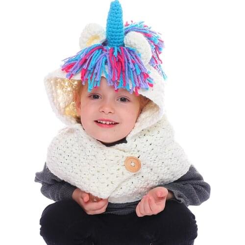 Fashion 3-10 Years Girls Unicorn Scarf Handmade Kid Winter Hat Wrap Unicorn Caps Cute Autumn Warm Children Wool Knitted Scarves