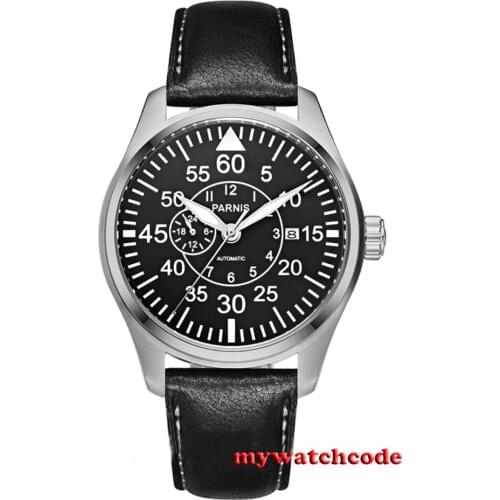 44mm Parnis black dial Sapphire Glass date window miyota Automatic mens Watch