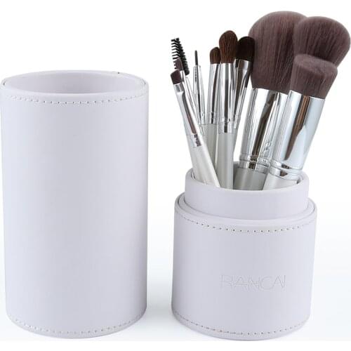 RANCAI 10pcs Makeup Brushes Professional Cosmetics Brush Set High Quality Top Synthetic Hair With White/Pink Cylinder Brush set