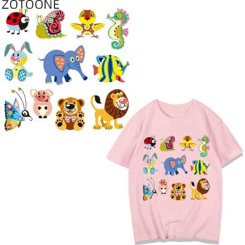 ZOTOONE Animal Set Patches Big Size Iron on Transfer for Clothes T-shirt DIY Applique Bear Lion Patch for Kids Vinyl Stickers H
