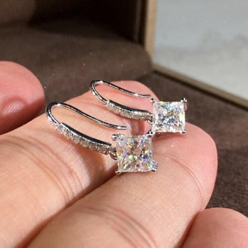 New Trendy Female Luxury 925 Sterling Silver Zircon Earrings Elegant Temperament Square Crystal Vintage Earrings for Women