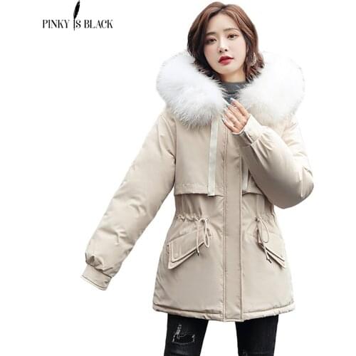 PinkyIsBlack New Women Jacket Parkas Winter Cotton Paaded Hooded Coat Women Winter Clothing Female Fur Liner Long Jacket Coat