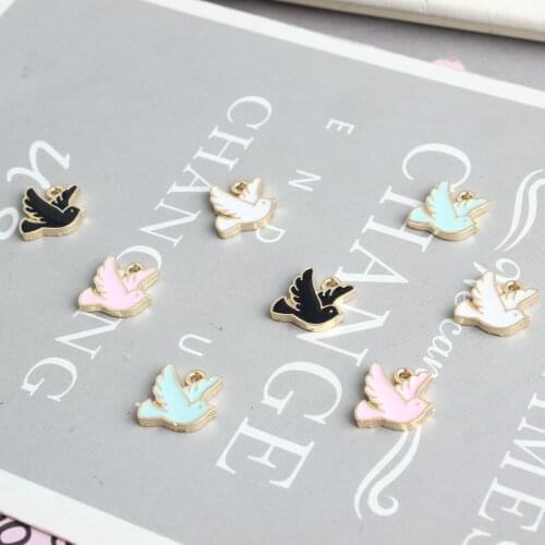 20pcs/lot 10*10mm Trendy Charms Pendant Alloy Enamel pigeon Charms Pendant For Jewelry Findings Accessories Wholesale