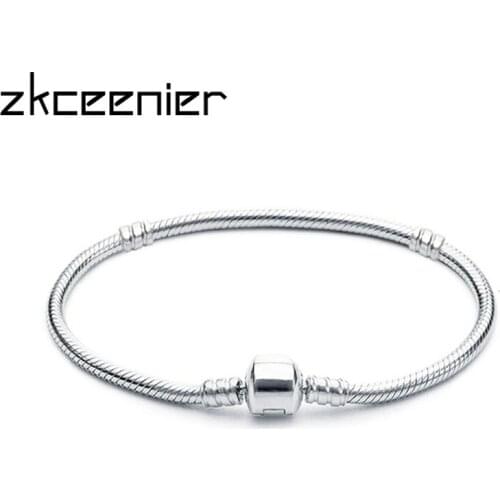Dropshipping High Quality 17-21cm Silver Plated 3mm Snake Chain Brand Charm Bracelet Fit DIY Making Women Bracelets Jewelry