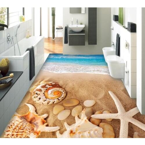 3d flooring Beach conch shell kitchen wallpaper self adhesive paiting for living room Bedroom bathroom floor vinyl