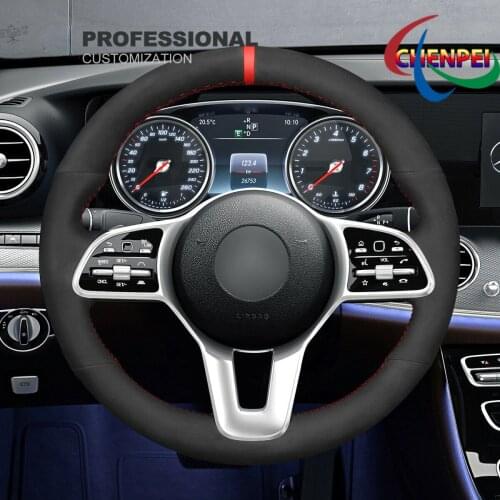 DIY Hand-Sewn Black Suede Car Steering Wheel Cover For Benz W177 W205 C118 C257 W213 W463 car Interior Accessories