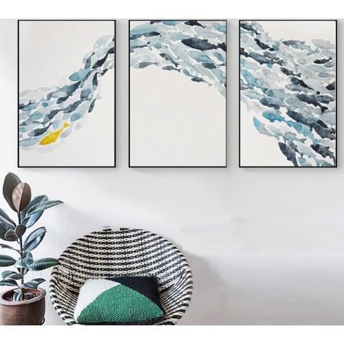 Northern Europe Nordic Simple Minimalistic Abstract Fish Decorative Canvas Painting Wall Poster Art Picture Living Room Decor