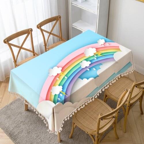 Rainbow Printing Table Cloth Tassel Waterproof Tablecloth Thick Rectangular Manteles Mesa Nappe Wedding Decorate Tea Table Cover