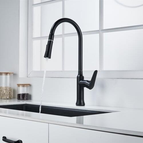 Kitchen Faucets Black/Chrome Brass Pull Out 360 Rotate Kitchen Mixer Faucet Button To Switch Cold Hot Water Sink Taps Torneira