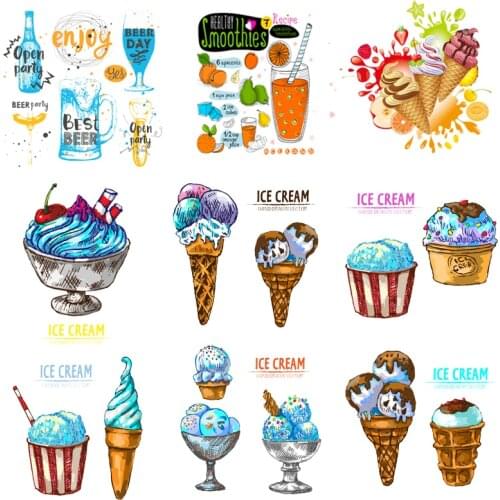 Iron on Transfer for Clothing Thermoadhesive Patches Stickers Diy PVC Patch Ice Cream Applique Stripes Ironing Applications F