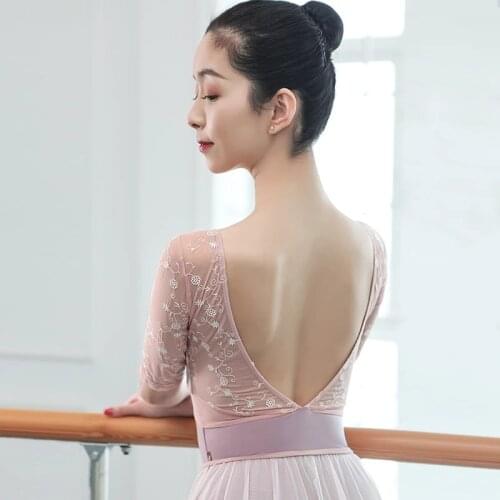 Middle Sleeve Embroidery Leotards for Girl Elbise European Clothing Black Pink Robe Fille Gymnastics Leotard Fit for Girls Dress