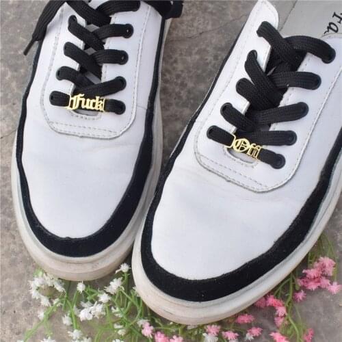 Gothic Old English Fuk Off Shoelace Buckle Gold Collier Femme BFF Gift Shoe-buckle Tag Accessories For Women Men