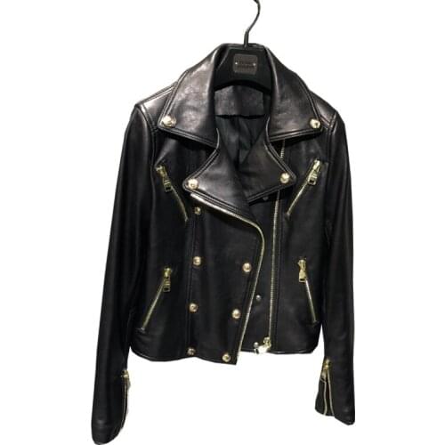 Winter Genuine Leather Jacket Women 2020 Fashion Real Sheepskin Coat Rivet Motorcycle Biker Jacket Female Sheep Leather Coat