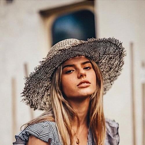 2021 New Handmade Straw Beach Hat For Women Summer hat Panama Cap Fashion Concave Flat Sun Protection Visor Hats