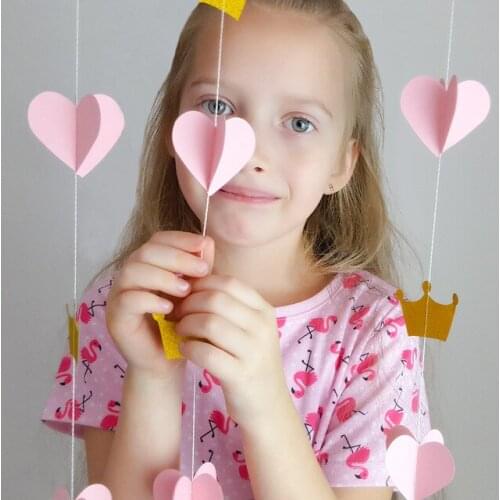 2019 2 Meter Garland Heart Crown Paper String Banners Birthday Decoration Girl Bunting First Birthday Girl Party Decor