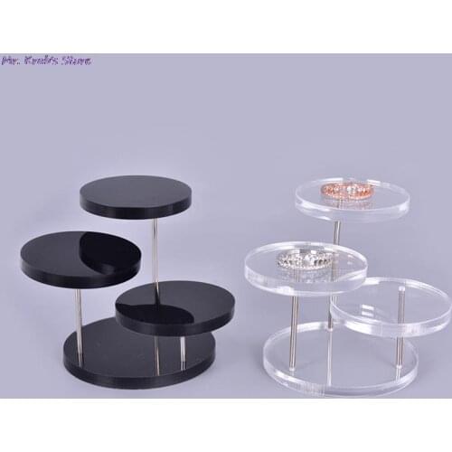3 Layers Round Acrylic Jewelry Display Stand Necklace Earring Ring Show Rack