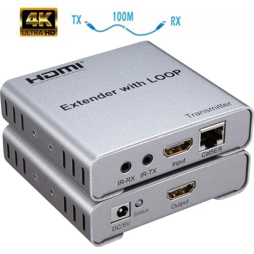 4K 100m HDMI Extender with loop-out，Use a cat5e or cat6 cable instead of an HDMI cable to transmit HD signals up to 100 meters
