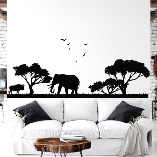 Africa Safari Animal Wild Lion Elephant Birds Wall Sticker Vinyl Home Decor for Living Room Bedroom Decals Removable Mural A925