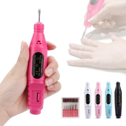 Portable Electric Nail File Machine,Professional Nail Art Drill Kit for Acrylic Nails Manicure Pedicure Tool with 6 Nail Drill