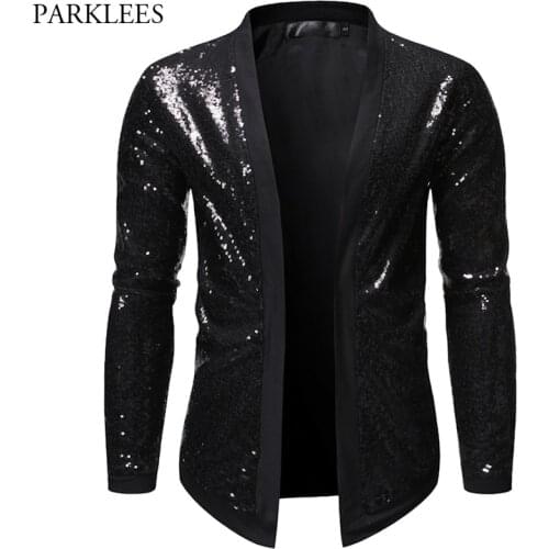 Glitter Mens Black Jacket Shiny Sequin Mens Jacket Stage Costume Men Party Nightclub Dj Dance Singer Show Men Jackets Masculino