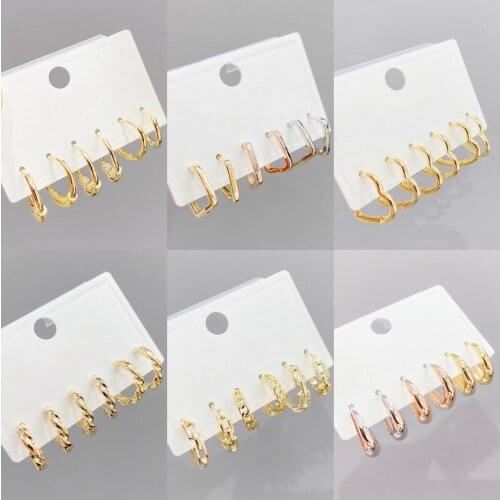 CANNER 6 pieces/set Minimalist Pendientes Oorbellen for Women Copper Exquisite Irregular Hoop Earring Fashion Jewerly Gift