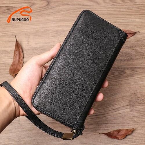 Casual Men Clutch Bag Genuine Leather Long Wallet Phone Purse Business Card Holder Korea Style High Quality Mens Bag NUPUGOO