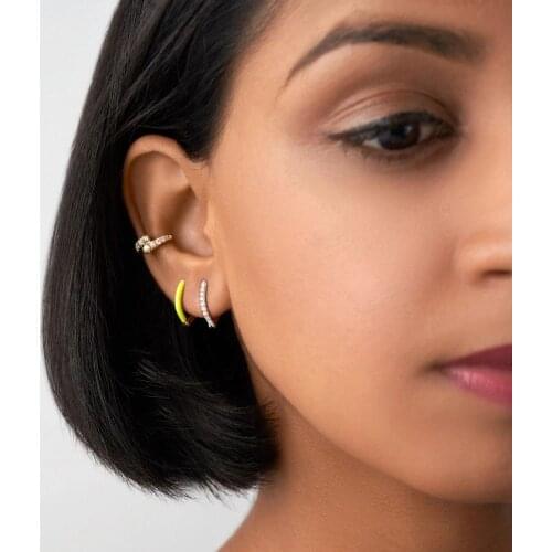 Geometric minimal minimalist mini small multi piercing small cz huggie oval hoop earring