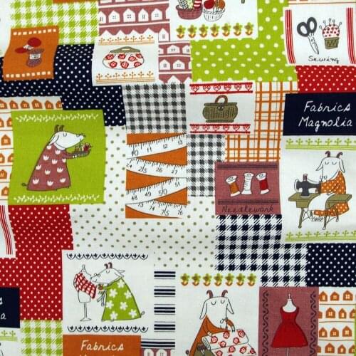 Cotton Linen Fabric for handmad, bed, bag, curtain Sewing Goat - green (LF076)