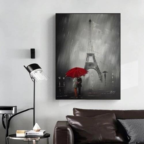 Eiffel Tower Rainy Day Paris Street Art Poster Print Canvas Painting Black and White Wall Art Picture for Living Room Home Decor