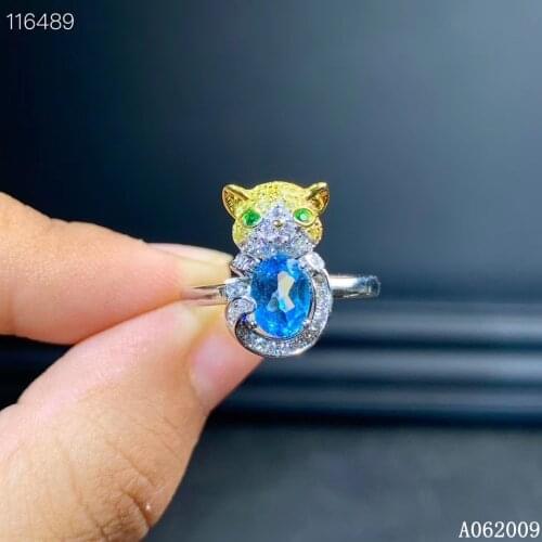 KJJEAXCMY fine jewelry 925 sterling silver inlaid natural blue topaz new ring lovely cat girls ring support test