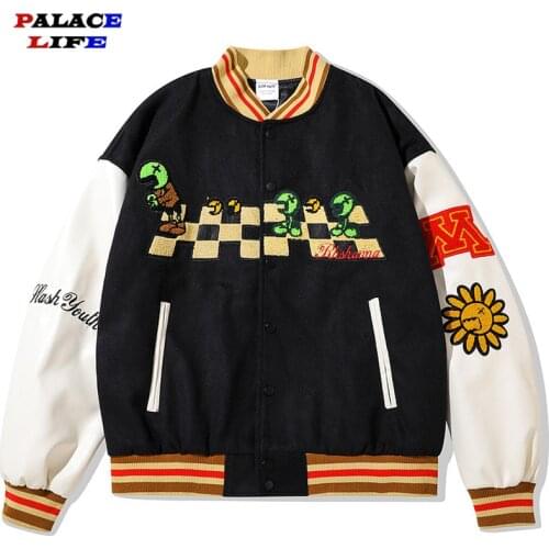 Hip Hop Bomber Jacket Men Women Furry Plant Patchwork Fashion Varsity Jackets Unisex 2021 Streetwear Casual Men Baseball Coat