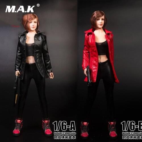In stock TYM099 Female Soldier Clothes Womens Mid-length Leather Jacket for 12inches Female Body Model