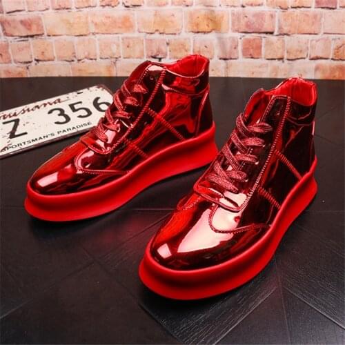 Patent Leathe Hip Hop Men Loafers Gold Red Platform Shoes Designer Sneakers High Tops Zapatillas Hombre