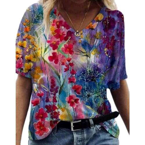 Fashion Flowers Printed Tops Female 2021 Summer Casual Loose Home Harajuku Pullover Blouse Ladies Clothes Womens T-Shirts