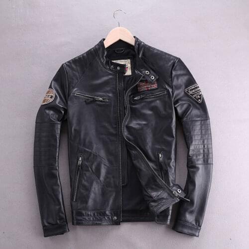 2018 fashion stand collar slim genuine leather jacket men sheepskin coats zipper mens motorcycle biker real leather coat