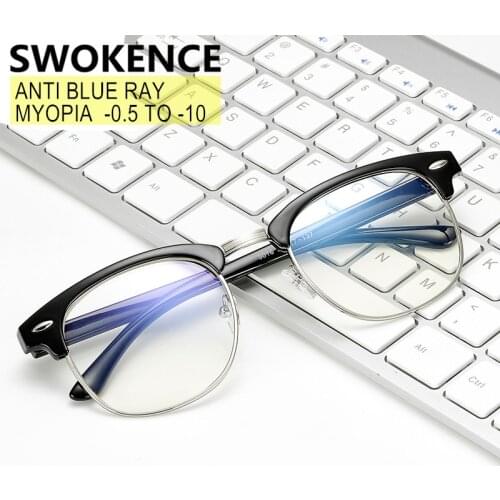 SWOKENCE Anti Blue Light Myopia Glasses -0.5 to -10 Prescription Men Women Fashion Nearsighted Spectacles For Computer F026
