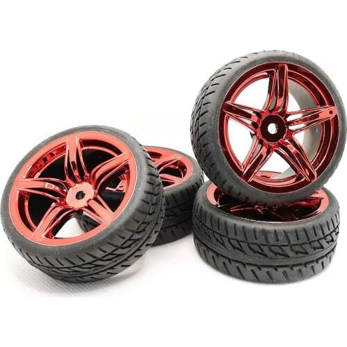 4pcs 1/10 Rubber Tire Wheel Set Model 12mm Hex 12FSR + PP0150 Fit 1:10 RC On Road Car