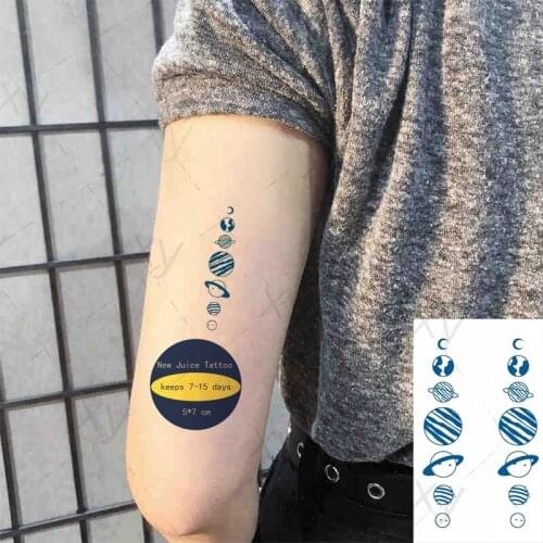 Juice Tatto Stickers Minimalist Universe Planet Moon Sun Body Art Ink Blue Waterproof Temporary Fake Tattoo for Kids Men Women