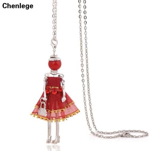 New 2017 fashion women jewelry doll necklace charms choker red long necklace with big pendant sweater chain wholesale