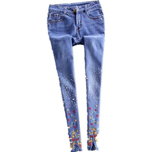 2019 new hole jeans women pants trousers pants diamond pencil pant trousers