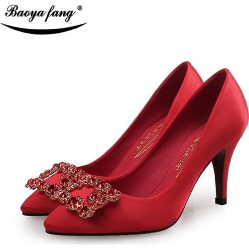 BaoYaFang Sexy womems shoes ladies wedding Party shoes shallow mouth Pumps Silk woman Pumps High heels fashion shoes