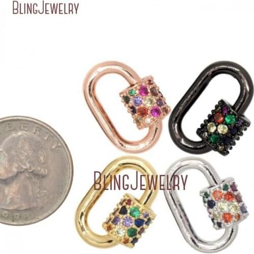 Gun Black and Gold Oval LOCK CZ Micro Pave Oval Shape Screw Clasp Lock Carabiner Pave Lock 16x22mm FC29914