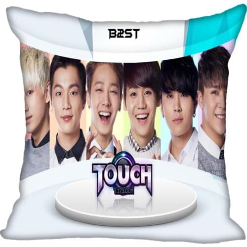Fan Xi Hot Custom KPOP Beast Printed Silk Square Pillowcase Home Decorative zipper Satin Pillowcases (One Side)